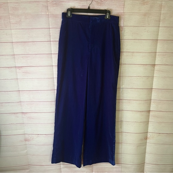 Zara Royal Blue Velvet Wide Leg Pants Size Medium - Picture 1 of 7
